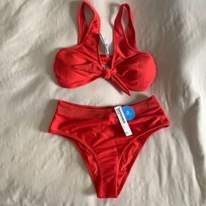 NWT CUPSHE Red Ribbed 2 Piece Bikini